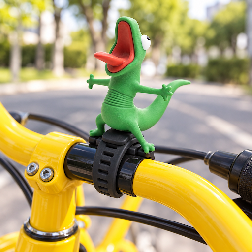 MotoPal Lizard attached to yellow handlebars